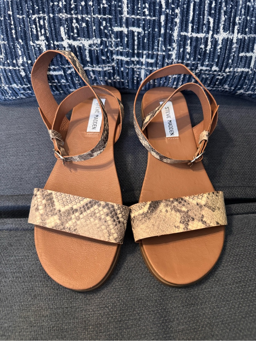 Steve Madden Tan Snake-Print Ankle Strap Sandals